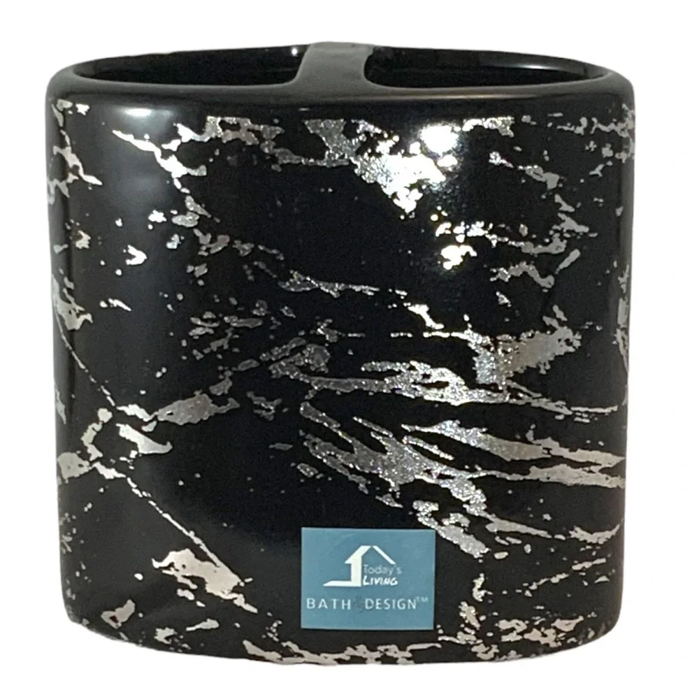 Today’s Living Black Metallic Marble Bathroom Accessories Ceramic Black Silver